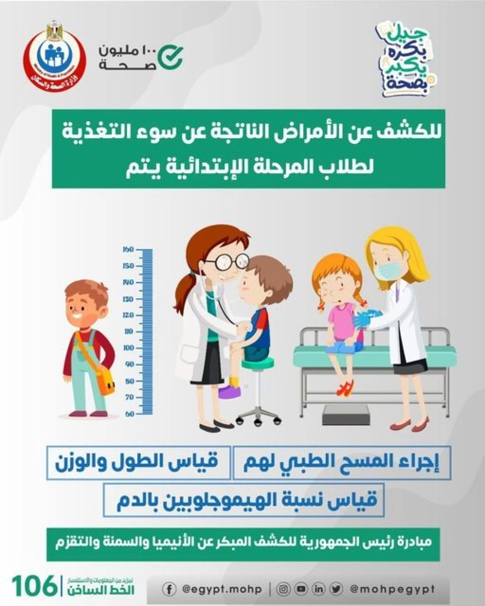 للكشف عن الامراض الناتجة عن سوء التغذية لطلاب المرحلة الابتدائية يتم