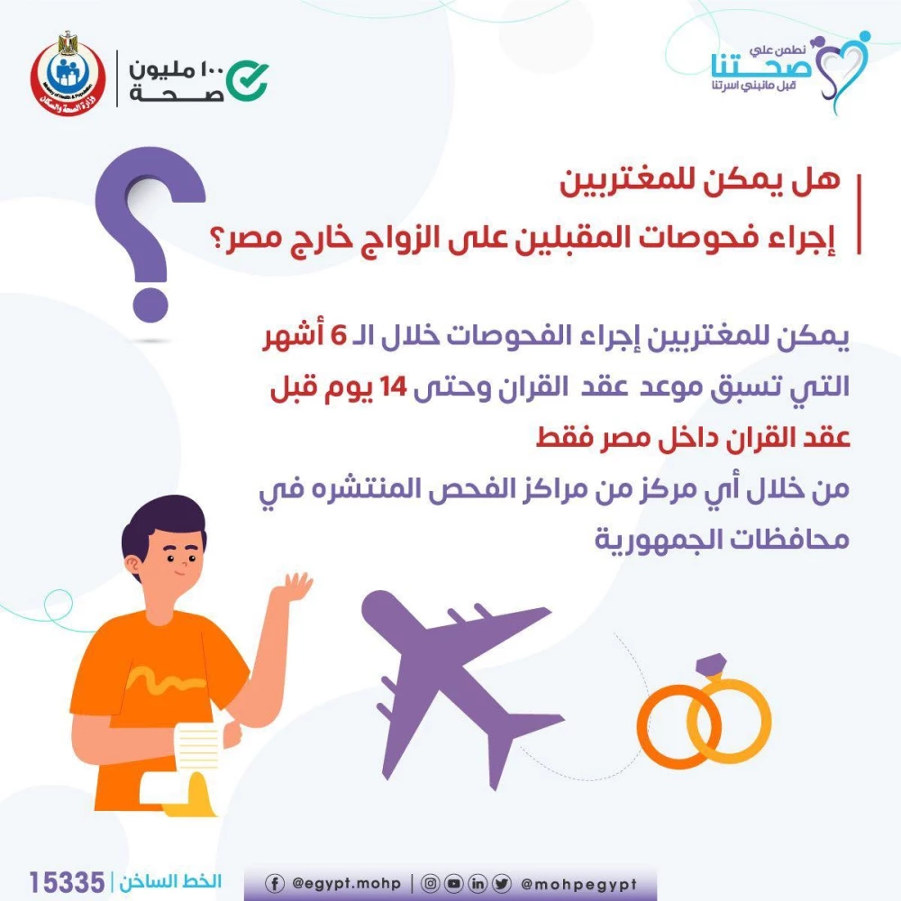 للمغتربين إجراء فحوصات ما قبل الزواج خارج مصر؟